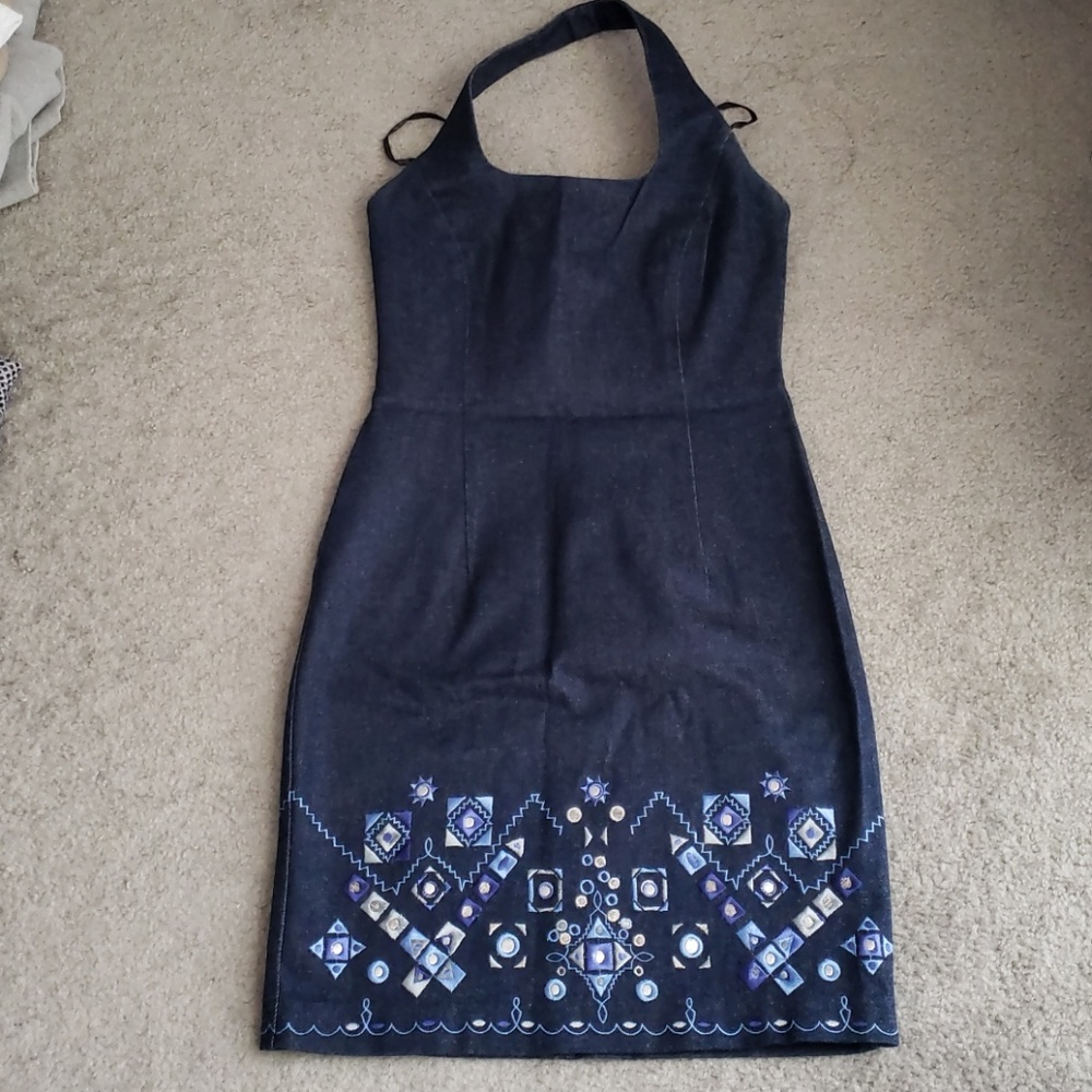 Laundry Halter Jean Embroidered Dress